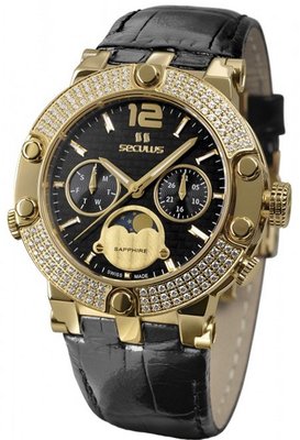 Seculus Sports 1690.5.706 black, pvd-y with stones, black leather