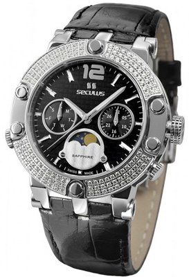 Seculus Sports 1690.5.706 black, ss with stones, black leather