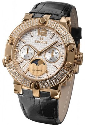 Seculus Sports 1690.5.706 white, pvd-r with stones, black leather