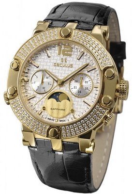 Seculus Sports 1690.5.706 white, pvd-y with stones, black leather