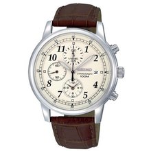 Seiko SNDC31 Classic Brown Leather Beige Chronograph Dial