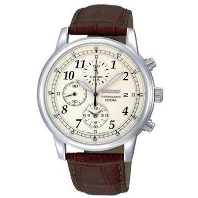 Seiko SNDC31 Classic Brown Leather Beige Chronograph Dial