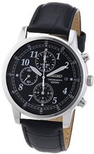 Seiko SNDC33 Classic Black Leather Black Chronograph Dial