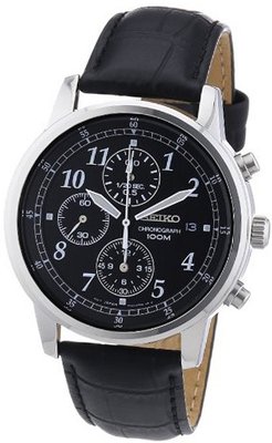 Seiko SNDC33 Classic Black Leather Black Chronograph Dial