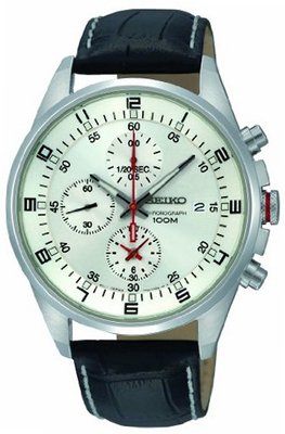 Seiko SNDC87P2 Leather Synthetic Analog with White Dial