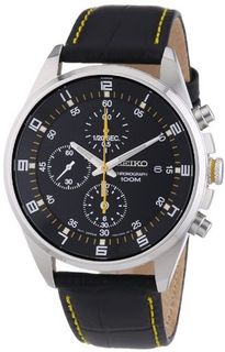 Seiko SNDC89P2 Leather Synthetic Analog with Black Dial