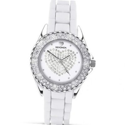 Party Time by Sekonda white silicon with Diamante Heart 4606