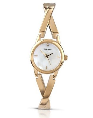 Sekonda Cream MOP Dial Gold Plated Semi Bangle Stainless Steel Bracelet Ladies 4893
