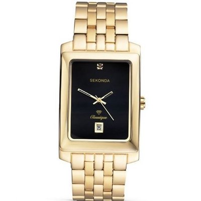 Sekonda Gents Analogu Date Black Dial Gold Tone Stainless Steel Strap 3835