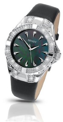 Ladies Mother of Pearl Black Leather Wrist 4421