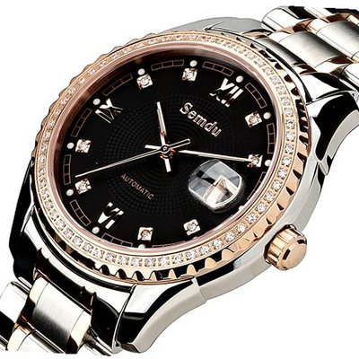 Semdu SD7001G Rose Gold Plating and Stainless Steel Two-Tone Black Dial