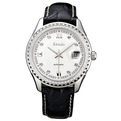 Semdu SD7001G Stainless Steel and Black Leather White Dial