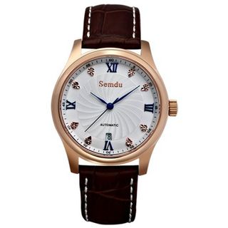 Semdu SD7005G Stainless Steel and Brown Leather White Dial