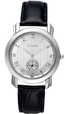 Semdu SD9003G Stainless Steel and Black Leather White Dial