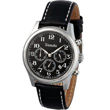 Semdu SD9017G Stainless Steel and Black Leather Black Dial