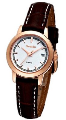 Semdu SD9025L Rose Gold and Brown Leather White Dial