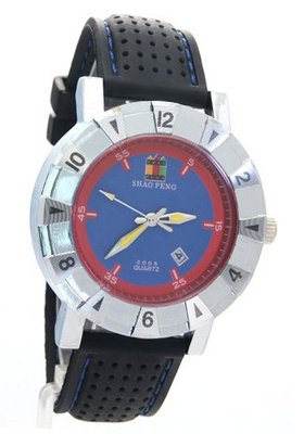 SHAO PENG Date Black Rubber Strap Stainless Steel Water Resistant Analog Quartz es