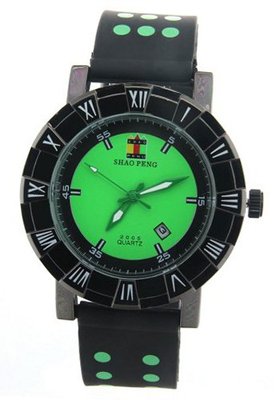 SHAO PENG Date Green Popular Polka Dot Black Rubber band Analogue Quartz es