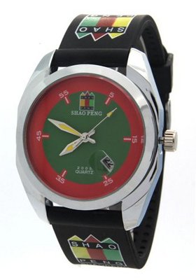 SHAO PENG Date Stationary Bezel Rubber Strap Analogue Quartz es