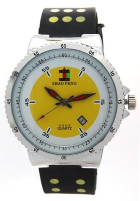 SHAO PENG Date Yellow Popular Polka Dot Black Rubber Strap Analogue Quartz es
