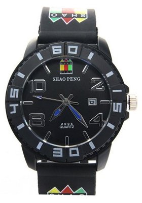 SHAO PENG Fashion Date Black Rubber Band Water Resistant Analogue Quartz es