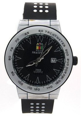 SHAO PENG Fashion Date Waterproof Black Rubber Strap Stainless Steel Analog Quartz es