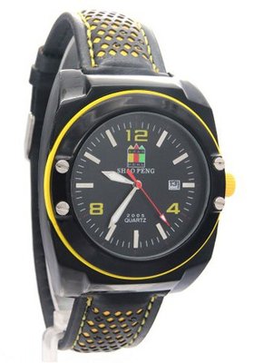 SHAO PENG Genuine Leather Strap Waterproof Black Bezel Date Buckle Analogue Quartz es
