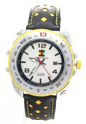 SHAO PENG Genuine Leather Strap Waterproof Compass Bezel Date Analogue Quartz es