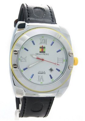 SHAO PENG Silver White Dial Genuine Leather Strap Waterproof Date Buckle Analog Quartz es