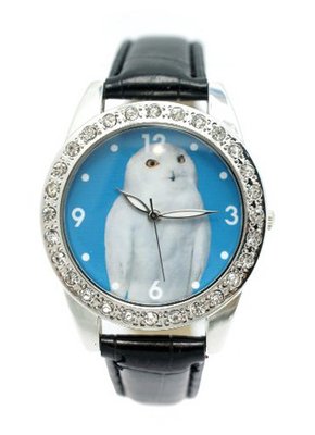 Black Leather Owl cz Wrist 7" to 9"