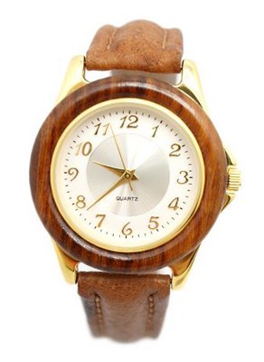 Brown Wood and Leather Gold Designer 6 1/2" to 7 7/8"