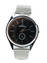 Elegant Silver Stainless Steel Mesh Band Black Face Wrist 6" to 7 5/8"