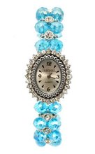 High Fashion Faceted Blue Iridescent Swarovski Crystal and CZ Silver Stretch 7" to 9"