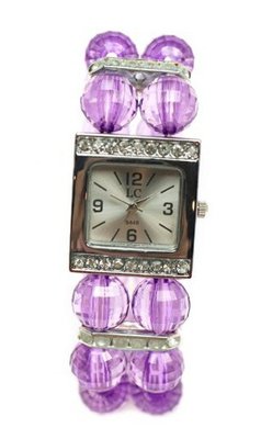 High Fashion Faceted Purple Crystal Glass and CZ Silver Stretch