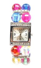 High Fashion Faceted Rainbow Iridescent Fire Polished Crystal Glass and CZ Silver Stretch