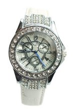 High Fashion Glamorous White Leather Rhinestone and Mother of Pearl Cocktail 7" to 8 1/4"