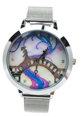 London Bridge Couple Elegant Silver Stainless Steel Mesh Band Rhinestone Wrist 6" to 7 7/8"