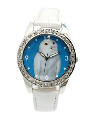 White Leather Owl cz Wrist 7" to 9"