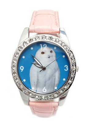 White Owl Pink Leather cz Wrist 7" to 9"