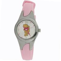 Disney Children's MC2282K Silver-Tone Winnie The Pooh Theme Sport with Sunray Dial and Pink Resin Strap