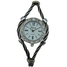 New Fashion Bangle Wrist Quartz Black-White WTH0213