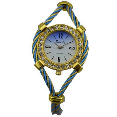 New Fashion Bangle Wrist Quartz Gold-Blue WTH0214