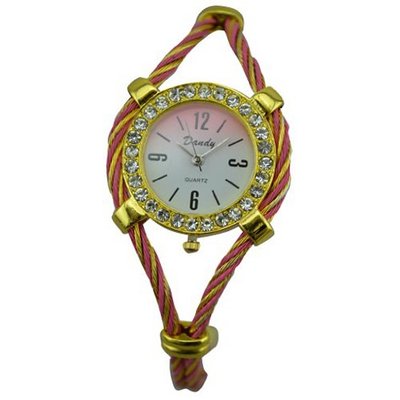 New Fashion Bangle Wrist Quartz Gold-Pink WTH0210