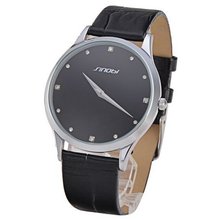 Simple Sinobi Leather Black Face Quartz Casual Crystal Scale Quartz Wrist