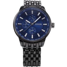SINOBI Blue Round Dial Analog Black Plated Stainless Steel Quartz Wrist SNB045