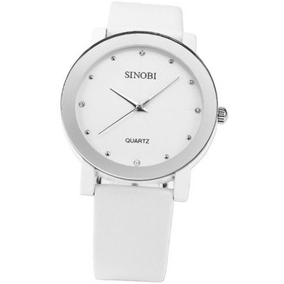 SINOBI Crystal Dial Elegant Analog White Quartz Leather Fahion Wrist SNB036