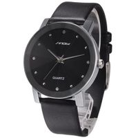 SINOBI Crystal Elegant  Black Quartz Leather Wrist Quartz Gift SNB021