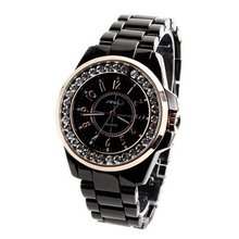 Sinobi Elegant Japan Quartz Couple Staniless Steel Crystal Golden Wrist