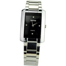 SINOBI Elegant Metal Square Rhinestone Dial Quartz Movement Couple with Water Resistance and Stainless Steel Back Case - Black