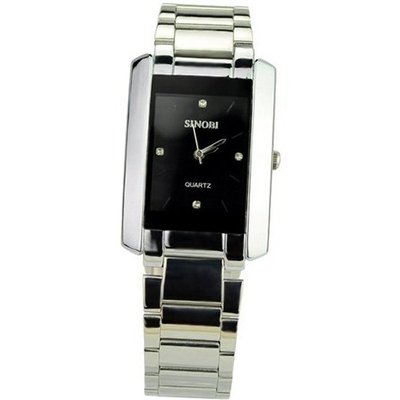 SINOBI Elegant Metal Square Rhinestone Dial Quartz Movement Couple with Water Resistance and Stainless Steel Back Case - Black